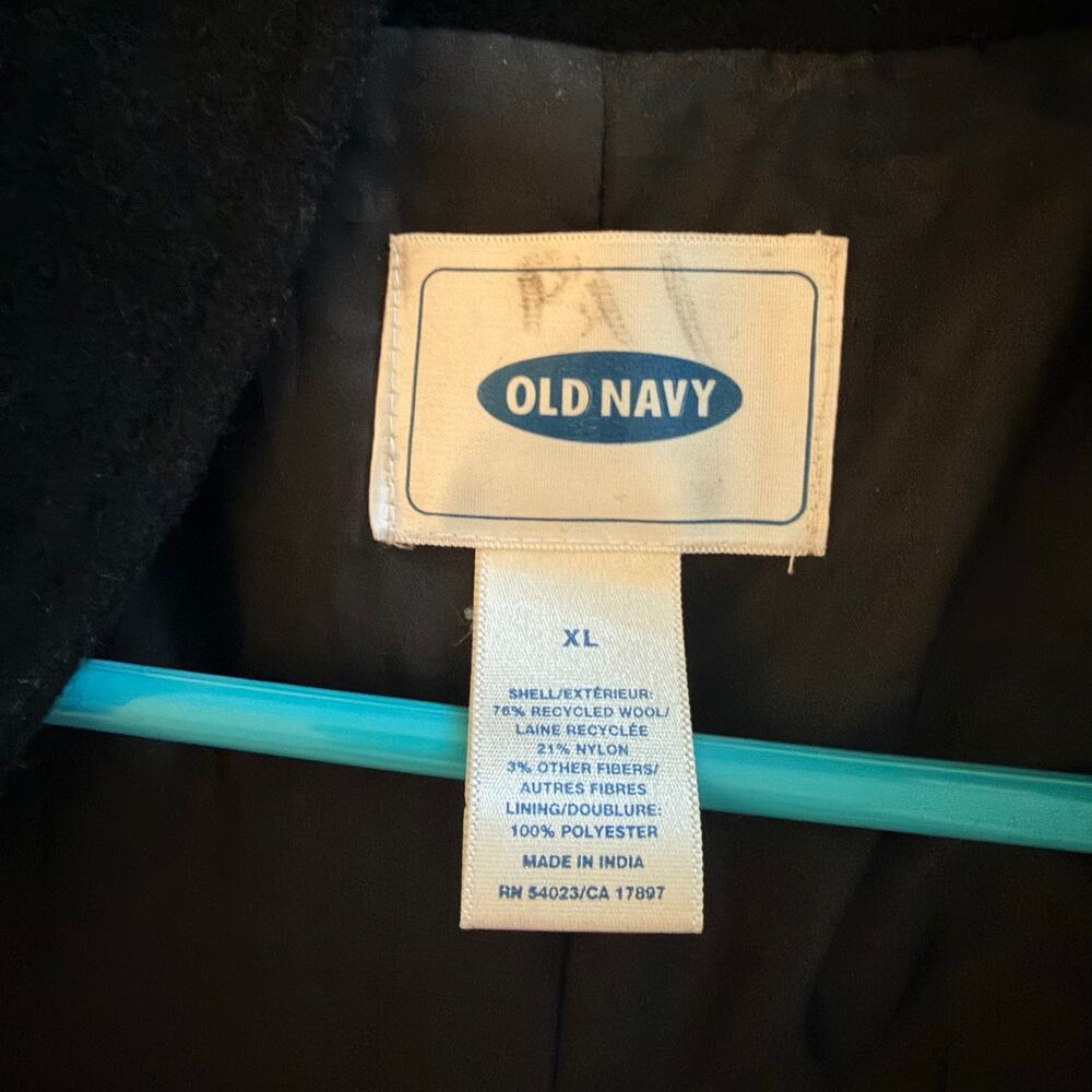 Old Navy Women's XL Black Wool Blend Zip Pea Coat Belted - Picture 7 of 9